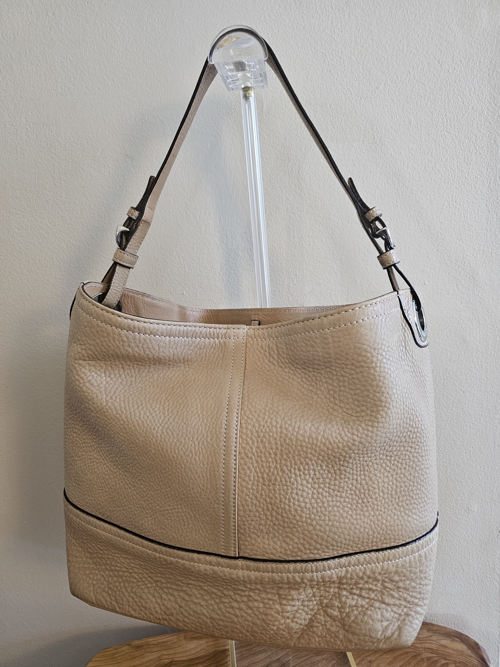 Coach Pebbled Leather Shoulder Bag in Beige - Picture 7 of 8